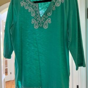 Talbots Green Embellished Tunic Top